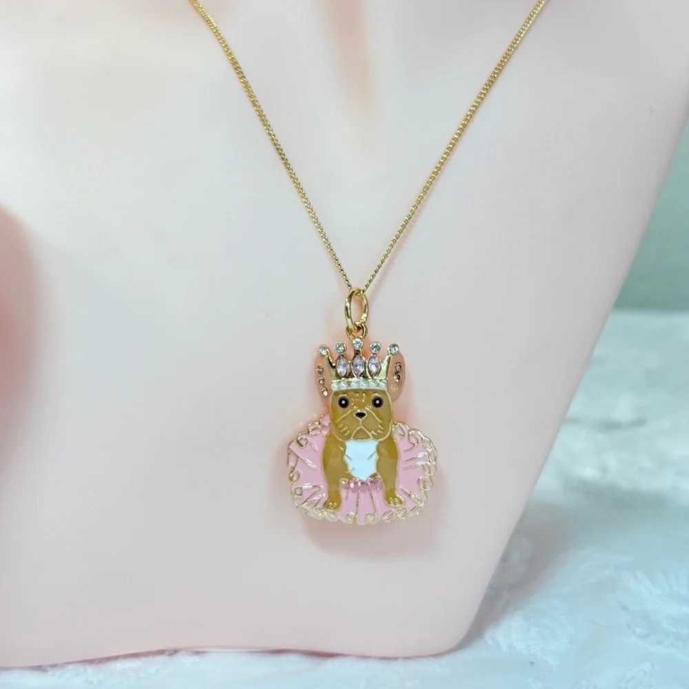 ⚜️ Gold and Pink French Bulldog Pendant Necklace - Picture 3 of 4